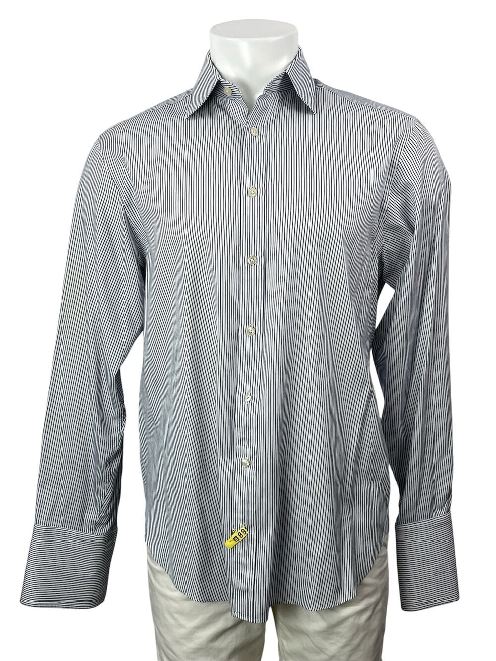 Charles Tyrwhitt Blue White Long Sleeves Striped Button Down Dress Shirt Top 39